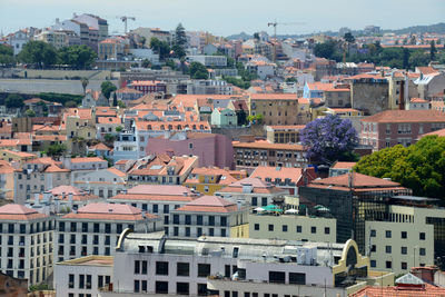 High angle view of buildings in town