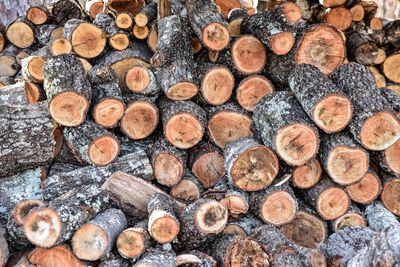 Full frame shot of logs in industry