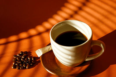 High angle view of coffee on table