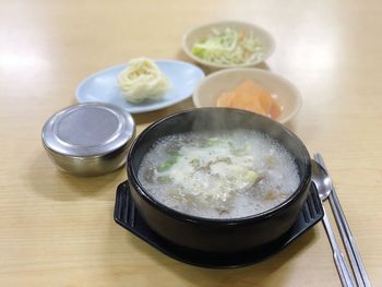 High angle view of food on table