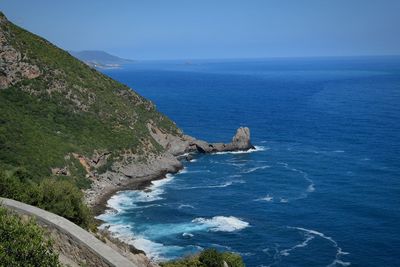 High angle view of sea against clear sky