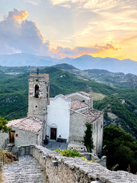 Scenic view of mountains against sky during sunset