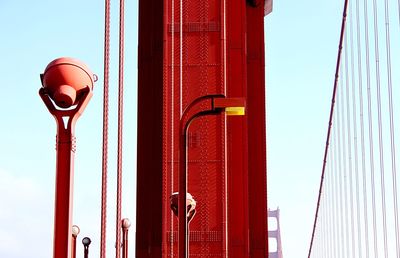 Low angle view of red wall