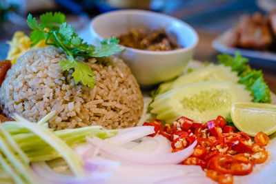 Close-up of meal served in plate