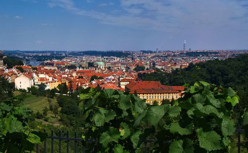 Aerial view of townscape against sky