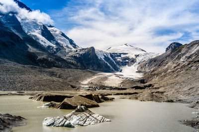 Scenic view of snowcapped mountains and lake 