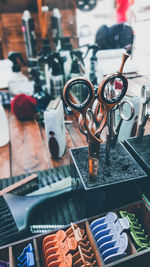 High angle view of eyeglasses on table at cafe