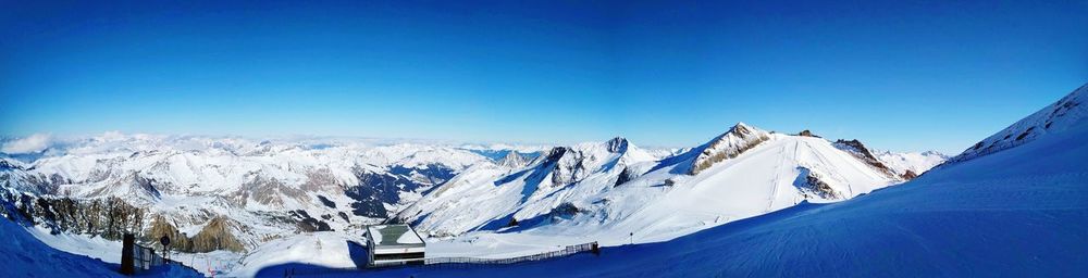 Scenic view of snow covered mountains