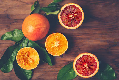 High angle view of orange fruits on table