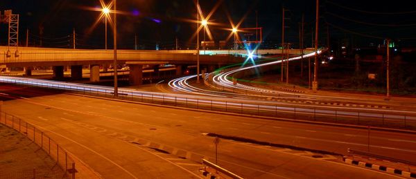 Light trails on road at night