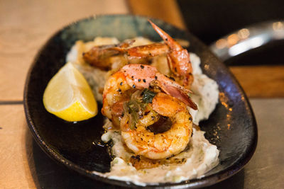 High angle view of ice cream in bowl on table