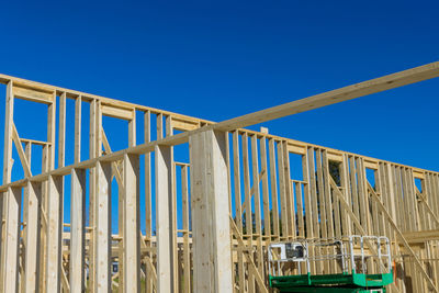 Low angle view of bridge against clear blue sky