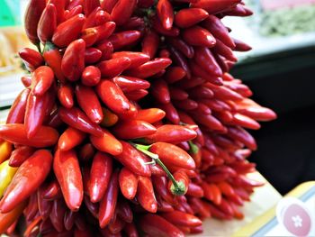 Close-up of red chili peppers for sale in market