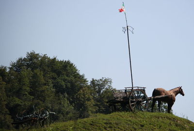 Horse on field against clear sky