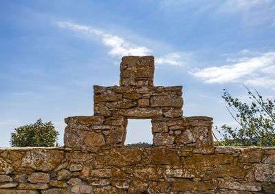 Low angle view of old ruins against sky