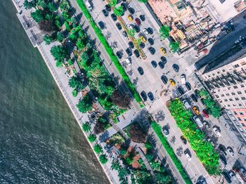 High angle view of road by sea