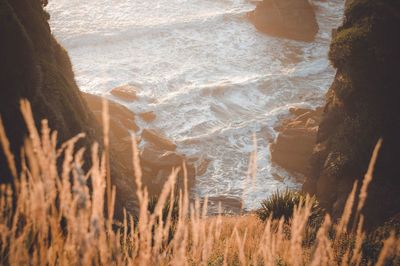 High angle view of rocks in sea