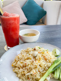 Close-up of food served on table