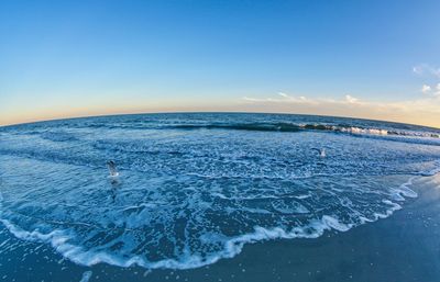 Scenic view of sea against blue sky