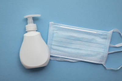 Close-up of soap on blue background