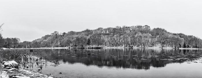 Scenic view of lake against clear sky