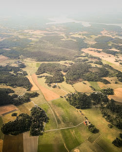 High angle view of field against sky