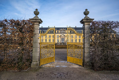 Entrance of old building against sky