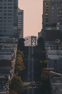 Buildings against sky at sunset