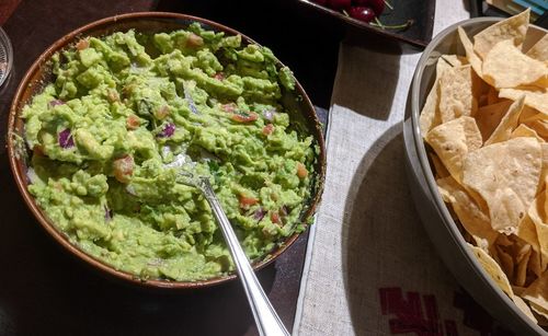 High angle view of salad in bowl