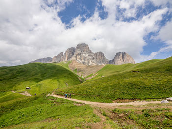 Scenic view of mountains against sky. dolomites, italy.