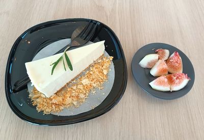 High angle view of food in plate on table