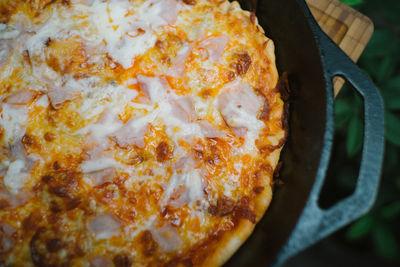 High angle view of pizza