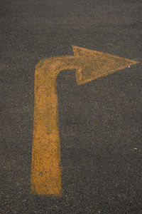 High angle view of arrow symbol on road