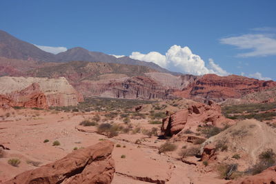 Scenic view of landscape and mountains against sky