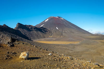 Scenic view of snowcapped mountains against blue sky