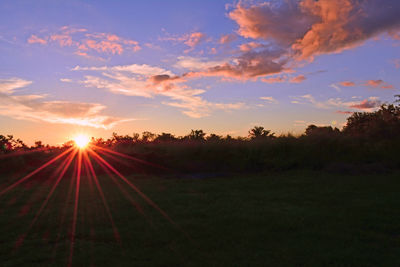 Scenic view of field against sky during sunset