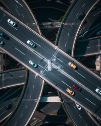 Aerial view of cars on road