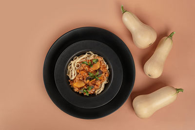 High angle view of vegetables in bowl on table