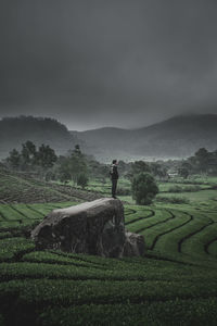 Full length of man standing on field against sky