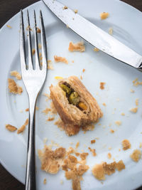 High angle view of food in plate on table