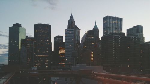 View of skyscrapers at dusk