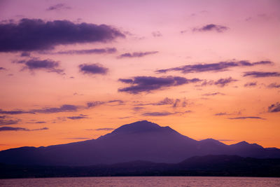 Scenic view of mountains against sky during sunset