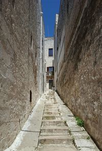 Walkway amidst buildings against sky