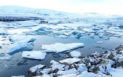 Aerial view of snow covered landscape