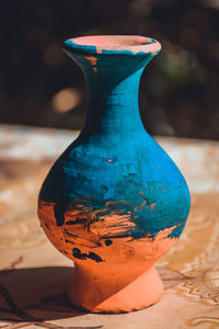 Close-up of pottery on table