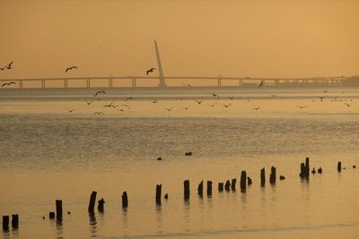 Scenic view of sea against sky during sunset