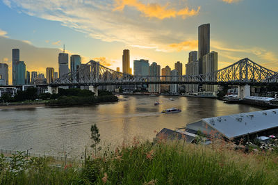 The skyline of brisbane and the story bridge