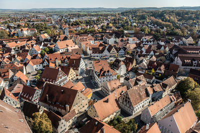 High angle view of townscape against sky