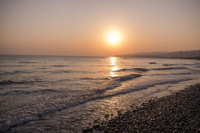 Scenic view of sea against clear sky during sunset