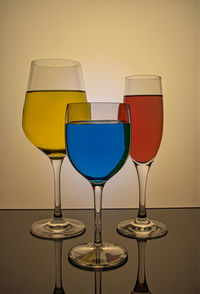 Close-up of wine in glass on table